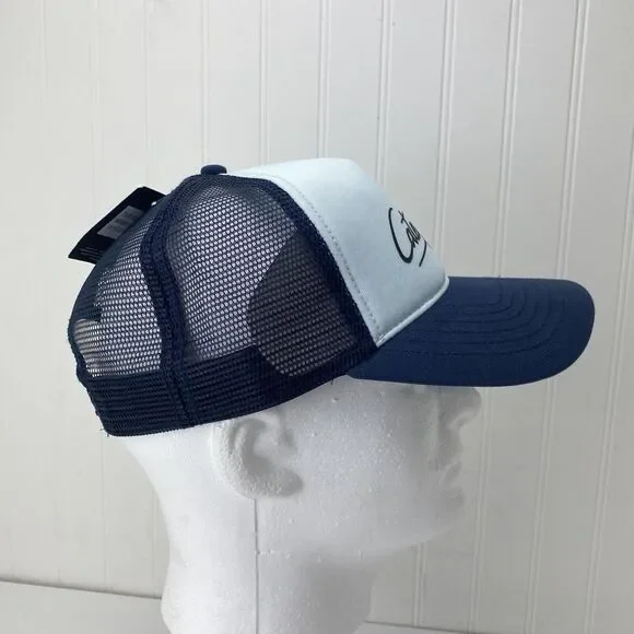 CAT Diesel Light Blue Trucker Hat Navy Mesh Snapback Caterpilllar Spelled Out - Picture 3 of 6